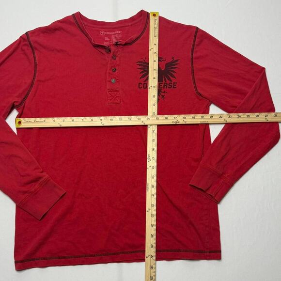 Vintage Converse Red Long Sleeve Henley Shirt XL Eagle Graphic - Picture 5 of 5